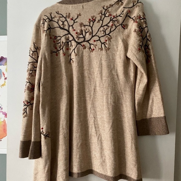NIC + Zoe gorgeous fall foliage embroidered open cardigan sweater - Picture 3 of 9